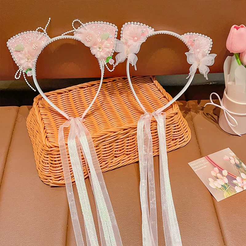 Neue Kinder süße Bowknot Blumen Ohren Streamer Stirnband niedlichen hohen Aussehen Haar Bündel Kopfschmuck Kinder Haarschmuck