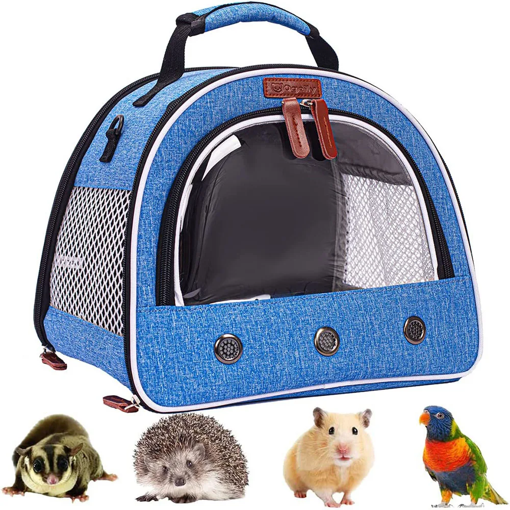 Bird Travel Carrier with Standing Perch,Lightweight Breathable Parrot Cage,  Small Pet Carrier Bag with Shoulder Strap,Bird Rat Guinea Pig Squirrel