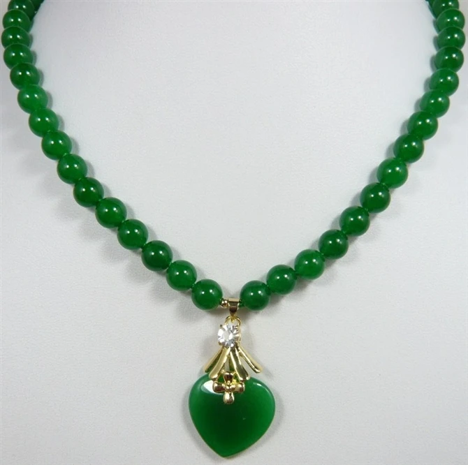 

2 styles! beautiful 7-8mm green jade beads with green heart jade pendant necklace for anniverary and party