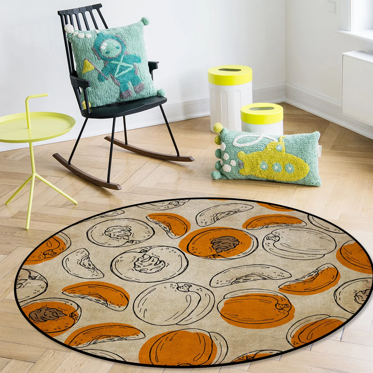 Summer Peach Fruit Round Carpets for Entrance Home Modern Decoration Carpet for Bedroom Rug In