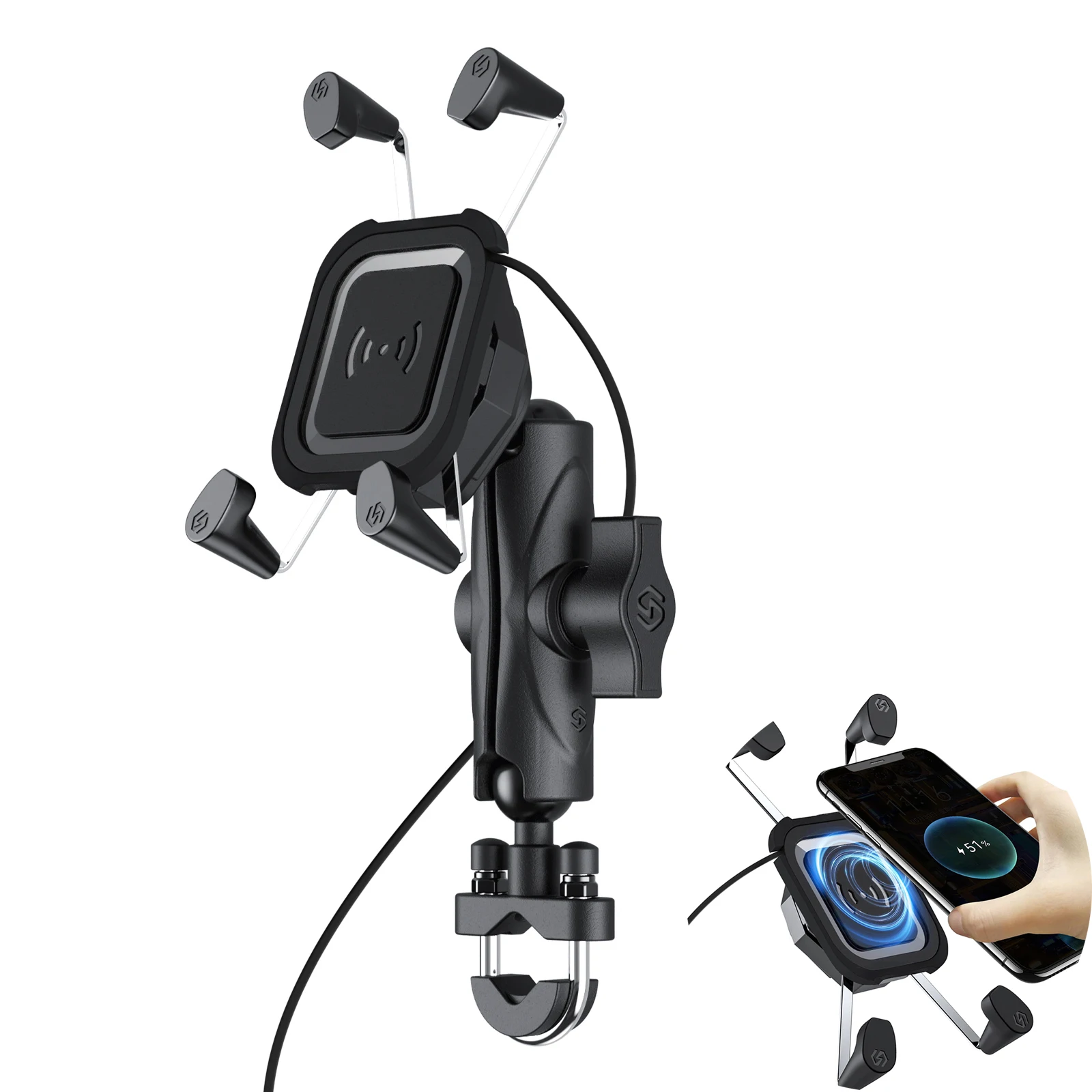 

Motorcycle Phone Holder 15W Wireless Charger USB QC3.0 Fast Charging Bracket Bike Smartphone Stand 360 Mobile Cellphone Support