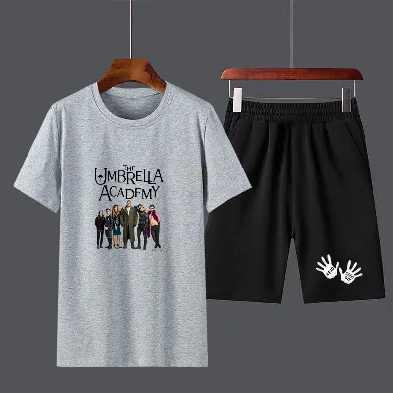 The Umbrella Academy Boys Male Casual Short Sleeve Top Pants Suits Streetwear Tops Tshirts Cotton Men's T Shirt Set