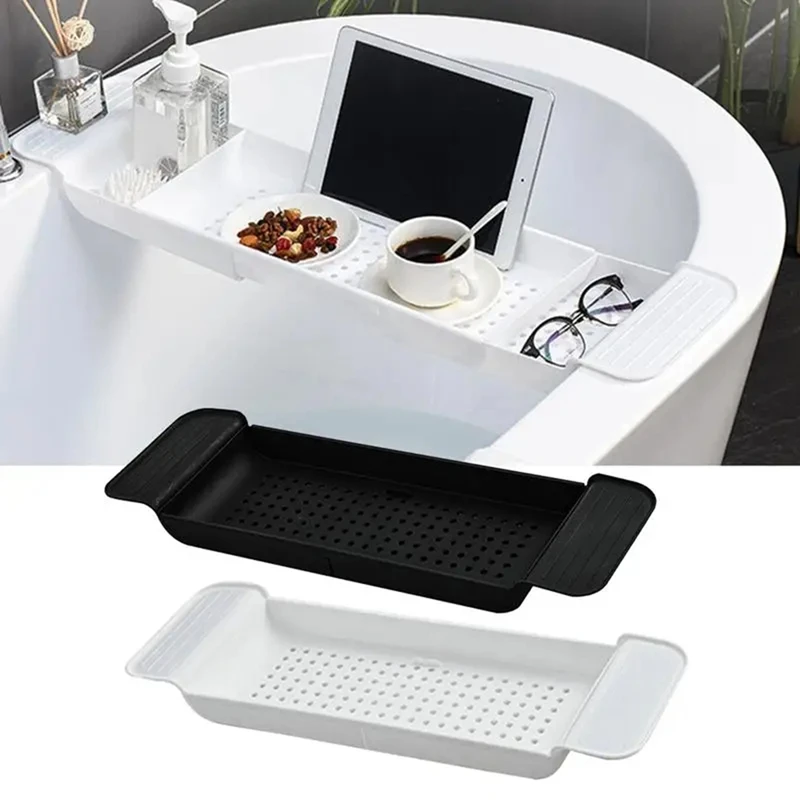 A85Q-Bath Tub Tray Extendable Draining Bath Tray Space-Saving Household Bathtub Shelf Small Storage For Towels Glasses