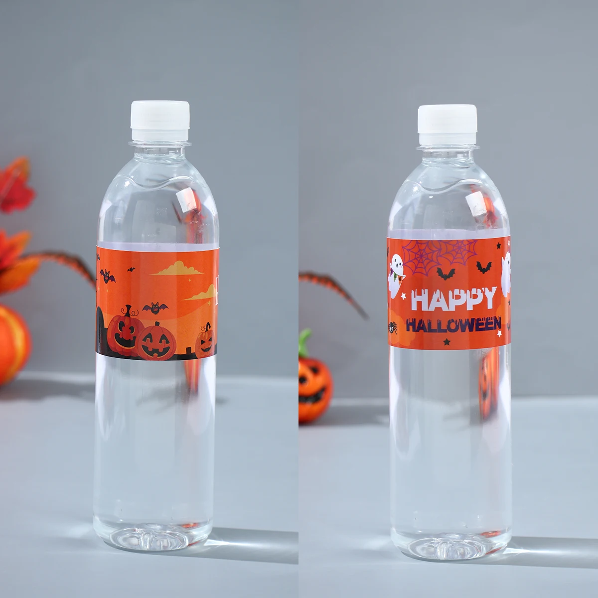 

10/24pcs Pumpkin Ghost Water Bottle Sticker Plastic Bottle Sticker Halloween Decoration 2024 Halloween Party Home Decor Supplies