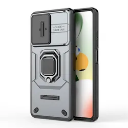 Shockproof Slide Camera Armor Phone Case - Durable PC TPU Back Cover for Redmi Note12 Turbo (Gray)