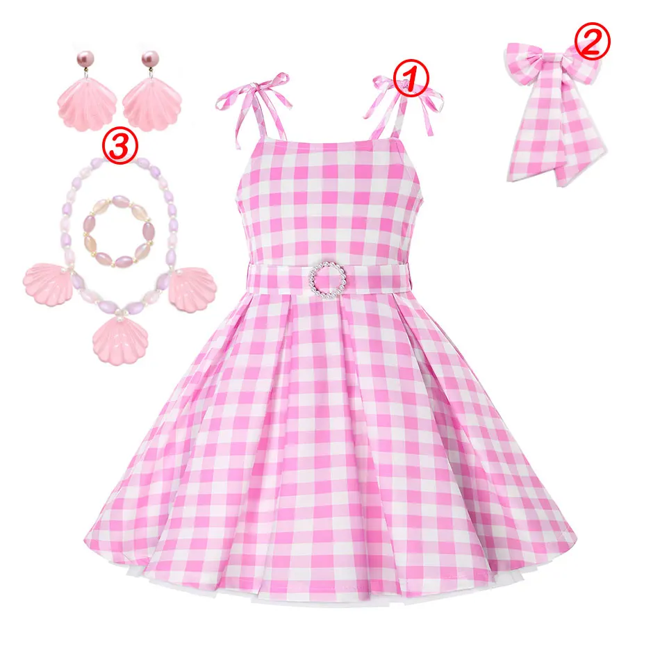 thumbnail image 1 of Disfraz de Barbi de Halloween para niñas, conjunto de ropa Punk de calle Rosa sin mangas con lazo para fiesta, vestido Vintage a cuadros, nuevas películas, 1 of 5