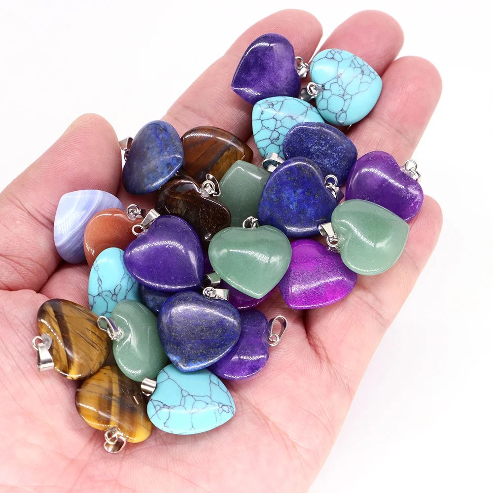 20mm Crystal Heart Pendant Natural Stone Necklace Women Girl Healing Gemstone Chain Fashion Jewelry Earring Making Supplies Bulk