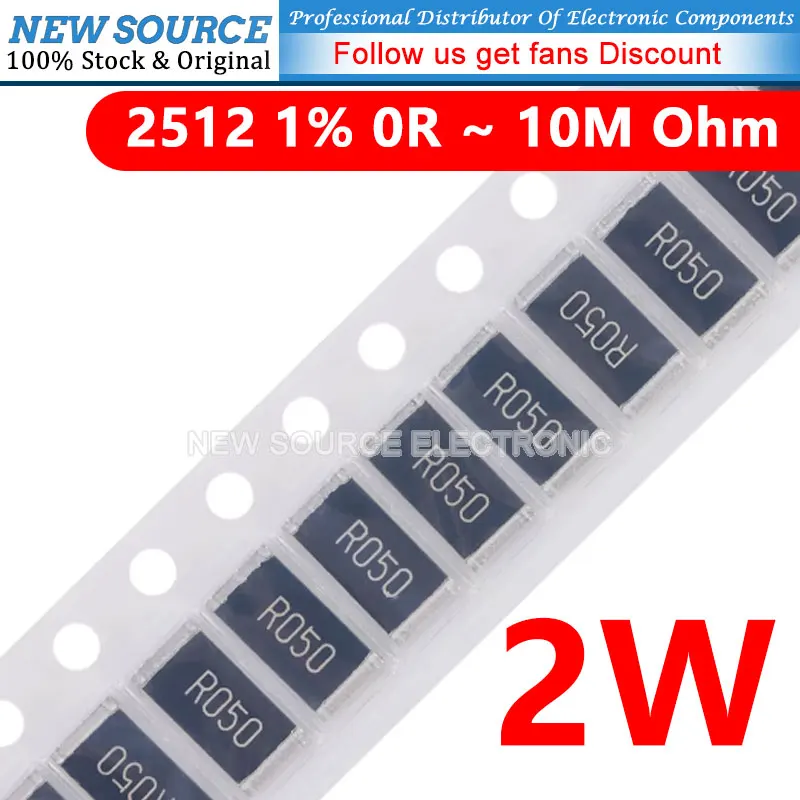 50pcs Resistance 2512 2W 1% R001 R002 R003 R004 R005 R006 R008 R010 R012 R015 R020 R025 R030 R050 SMD Chip Alloy Resistors