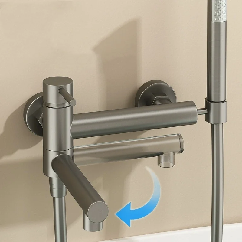 Bathtub Faucet Shower Bathroom with Swivel Tub Spout and Handhold Shower Brass Wall Mounted Hot Cold Water Mixer Bath Tap 3