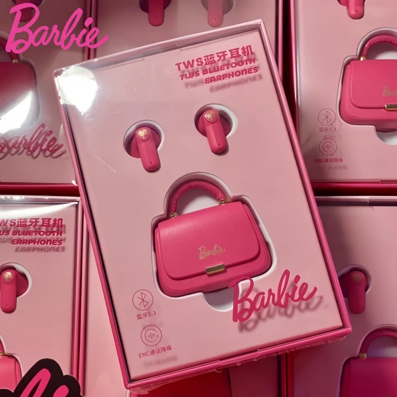 

Genuine Miniso Barbie Series Tws Bluetooth Headphones Pink Cute Creative Handbag Shape In-ear Earplugs Girls Gift