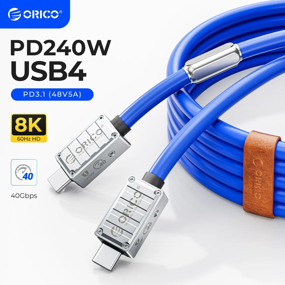 Cavo Orico Usb4 240W Per Thunderbolt 4 Pd3.1 Ricarica 40Gbps Trasferimento Dati Video 8K @ 60Hz Silicone Per Iphone Mac Egpu Laptop