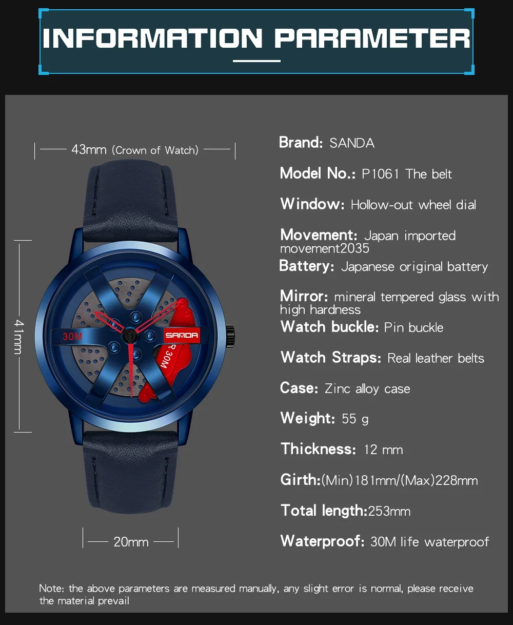 Hot Sell Sport Car Hub Design Men's Watches High Quality Japan Movement Stainless Steel Waterproof Quartz Wristwatch For Male