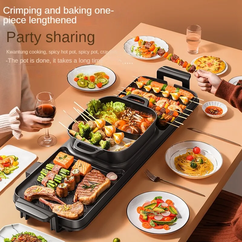 MultifunctionalKoreanElectricGrillGriddleforHomeUseSmokelessDualPurposeRoastingand