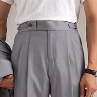 Italian High Waisted Straight Leg Naples Drape Business Casual Double Pleated Suit Pant Mens Formal Pant Pantalon Costume Homme 1