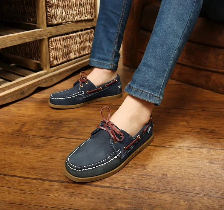 Leather Mens Casual Boat Shoes Loafers Driving Fashion Handmade Footwear  Lace-up