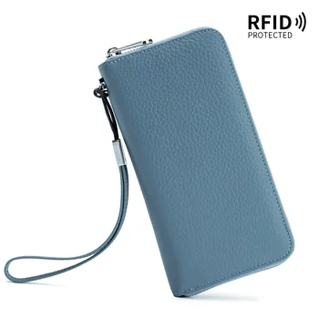 Portafoglio da donna in vera pelle con funzione RFID, design di lusso, borse con cerniera lunga, porta carte in pelle di vacchetta, borsa alla moda femminile