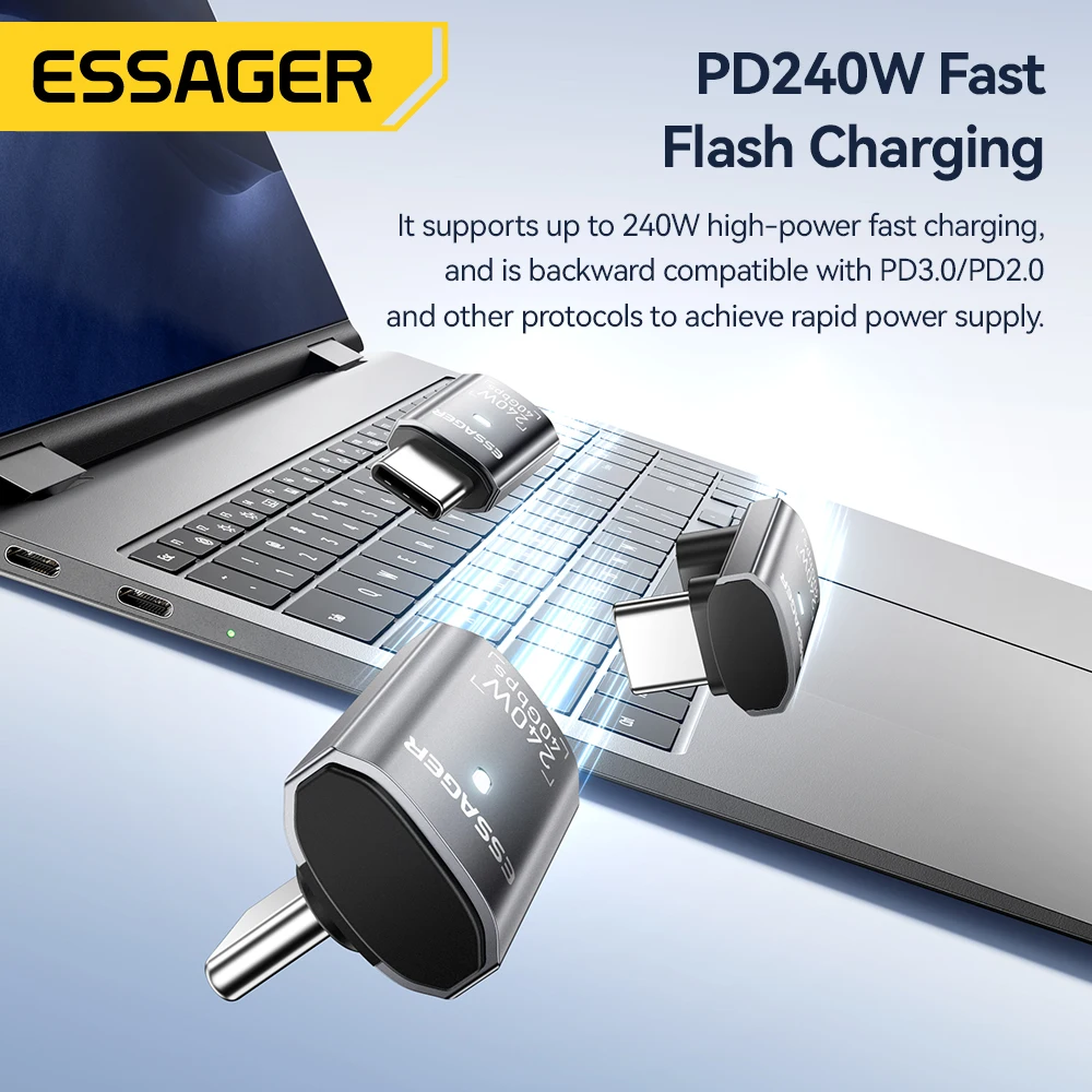 Essager USB4.0 40Gbps OTG Adapter 240W Fast Charging Converter 90 Degree USB Type C Data Adapter For Phone Macbook Laptop 8K60Hz