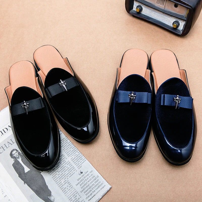 Mules Shoes For Men's New British Style Corduroy Vamp Fashion Blue Solid #38-47 Big Size Daily Outdoor Homme Slippers — view 2