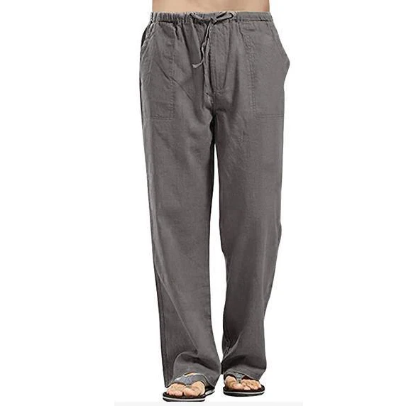 Men's Cotton Linen Pants Breathable Solid Color S-3XL-5XL