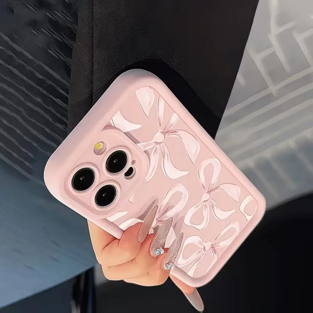 Pink Bow Heart Design Shockproof Phone Case - Soft TPU Cover