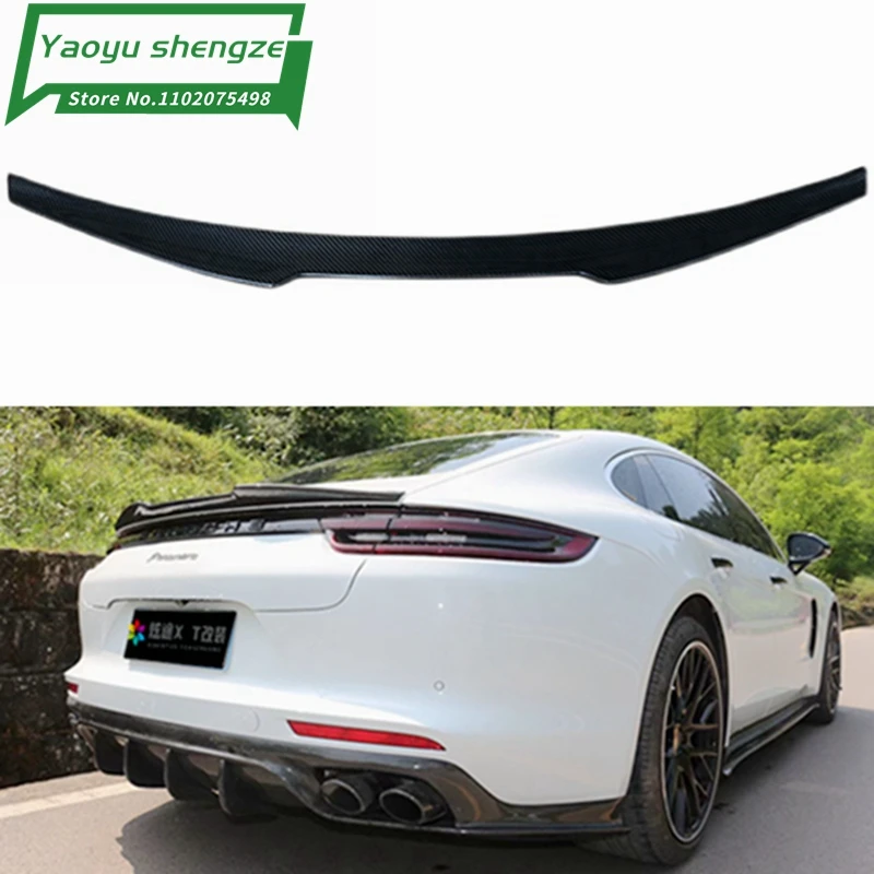 For Porsche Panamera 971 2017-2019 Rear Spoiler Wing Real Carbon Fiber Tail Gate Window Trim Trunk Lid Roof Splitter Plate Lip