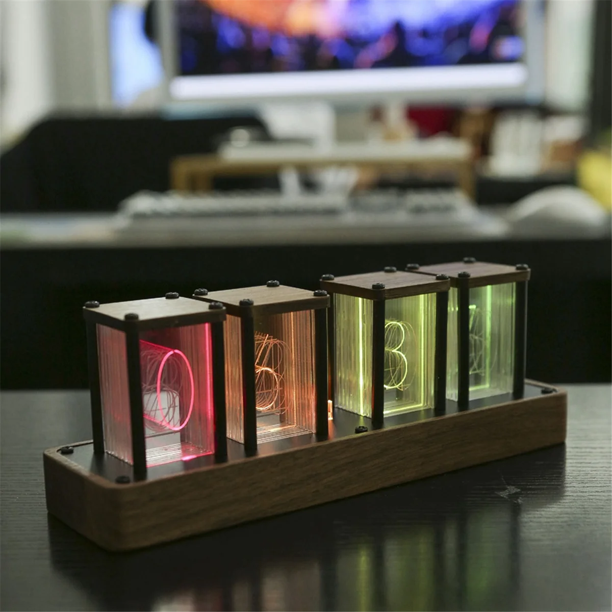 Nixie Tube Clock Walnut Digital Clock, Support Wi-Fi Time Calibration, Alarm and 12/24H Display, No Assemble Required