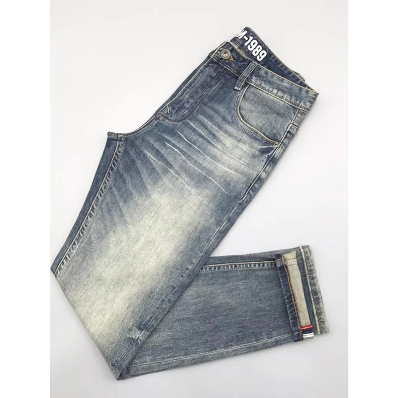 Fashion Designer Men Jeans High Quality Retro Washed Blue Stretch Slim Fit Ripped Jeans Men Vintage Designer Denim Pants Hombre