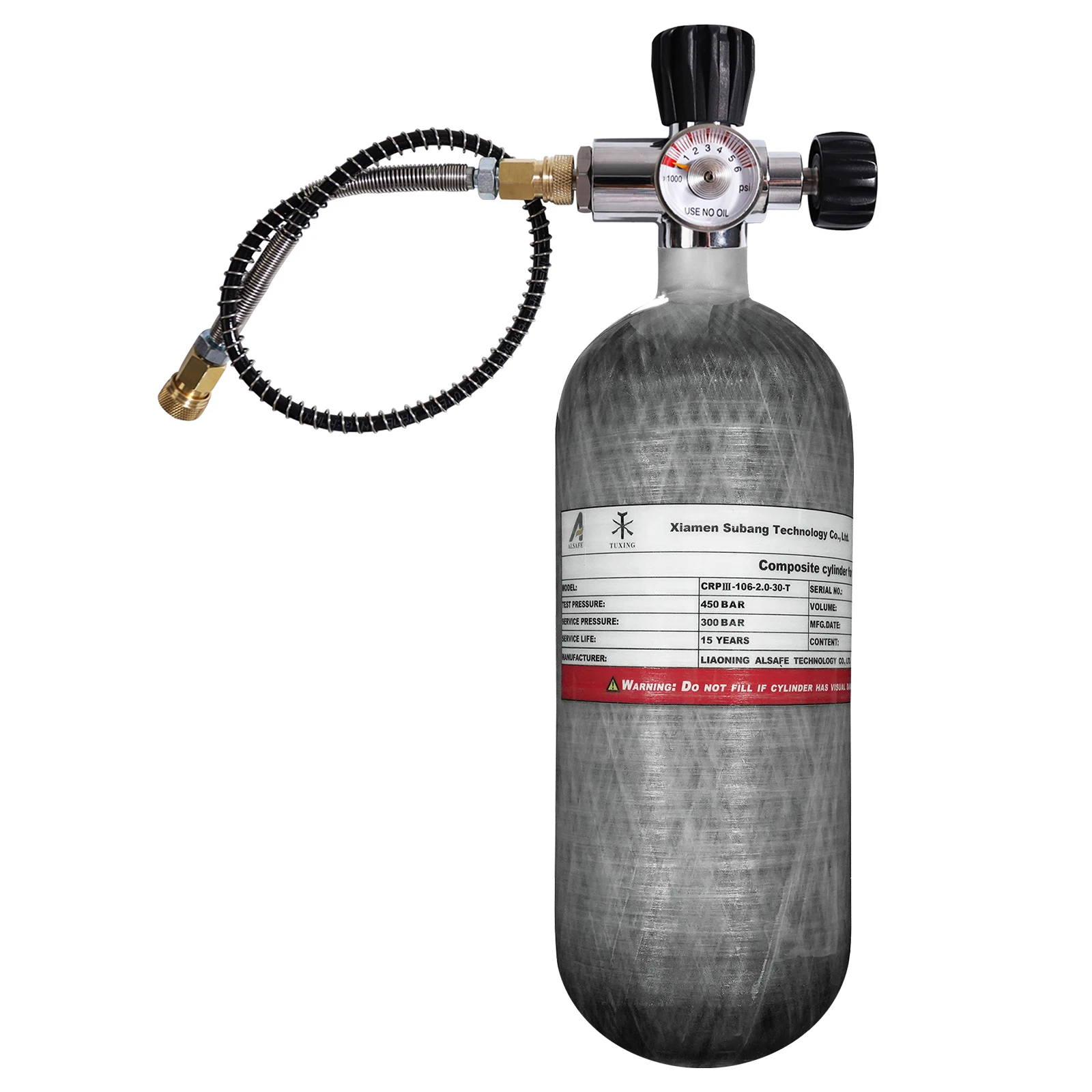 TUXING 4500Psi 2L Carbon Fiber Cylinder High Pressure Tank Scuba Diving Tank wit