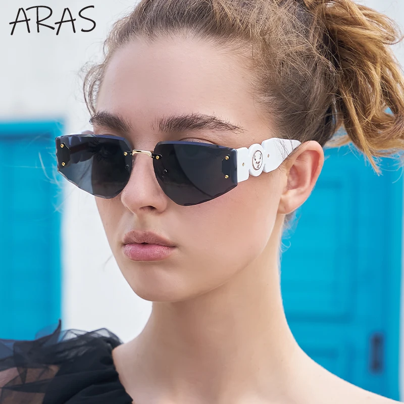 

Fashion Cat Eye Sunglasses Women 2023 Luxury Brand Trendy Rimless Cateye Sun Glasses Female Shades UV400 Retro Triangle Sunglass