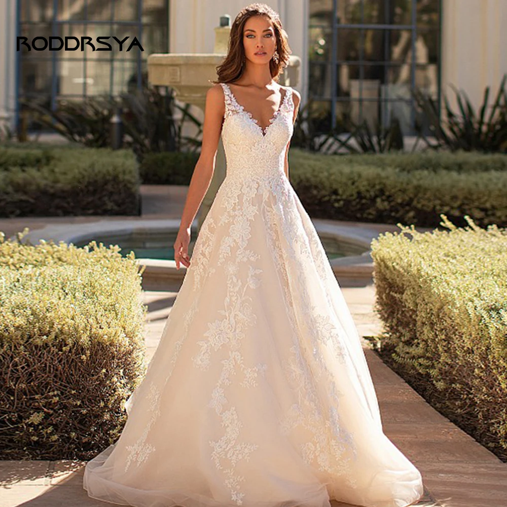 Boho Wedding Dresses For Women Sexy V-Neck Sleeveless Bridal Gowns Elegant Romantic Lace Backless Vestido Novia Civil wedding dresses
