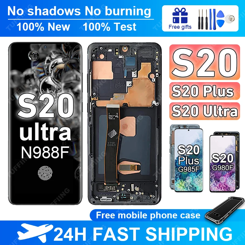 

100% New Super AMOLED Display For Samsung Galaxy S20 G980F S20 Plus G985F S20Ultra G988 LCD Touch Screen With frame Repair Parts