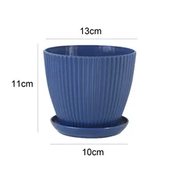 Green Double - Layer Plastic Flower Pot with Tray - Succulent Planter (Deep Blue 13cm)