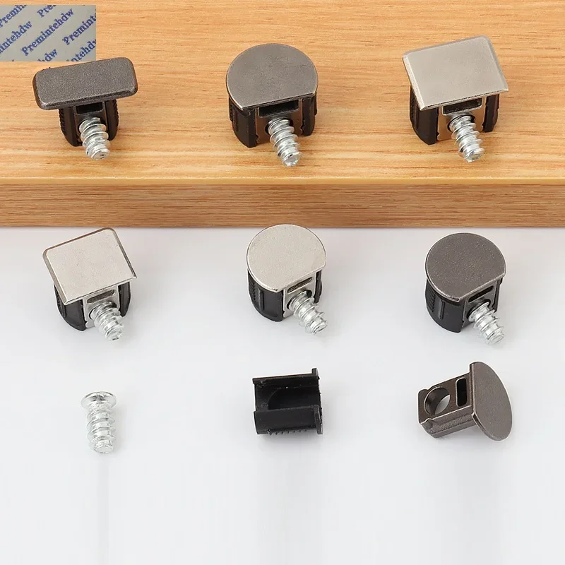 40Pcs Silver Nickel Gun Black Concise Conceal Cabinet Shelf Holder Support Half Circle Square Rectangle Cover