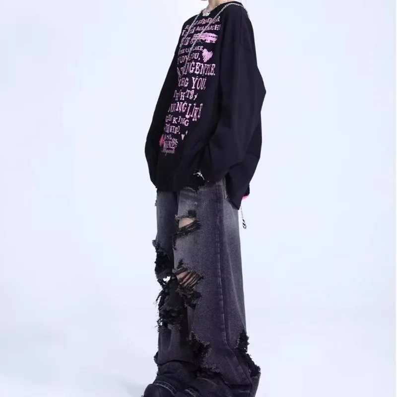 Niche Design Jeans, High Street Heavy Industry Wide Leg Pants, High-end Floor Length Pants, Trendy Brand Women's Jeans