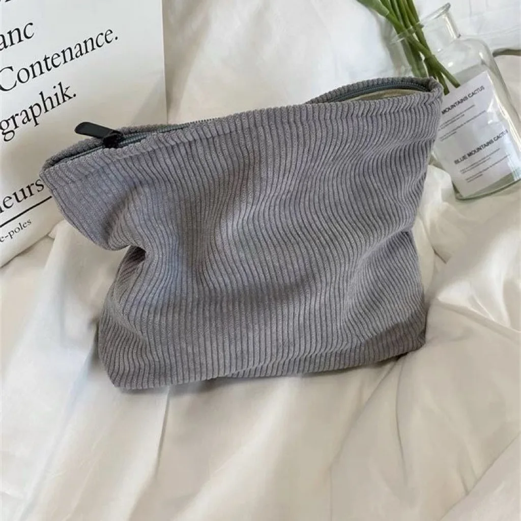Solid Color Corduroy Cosmetic Bag Clutch Bag Large Capacity Makeup Organizer Korean Storage Pouch Women Travel Toiletry Case