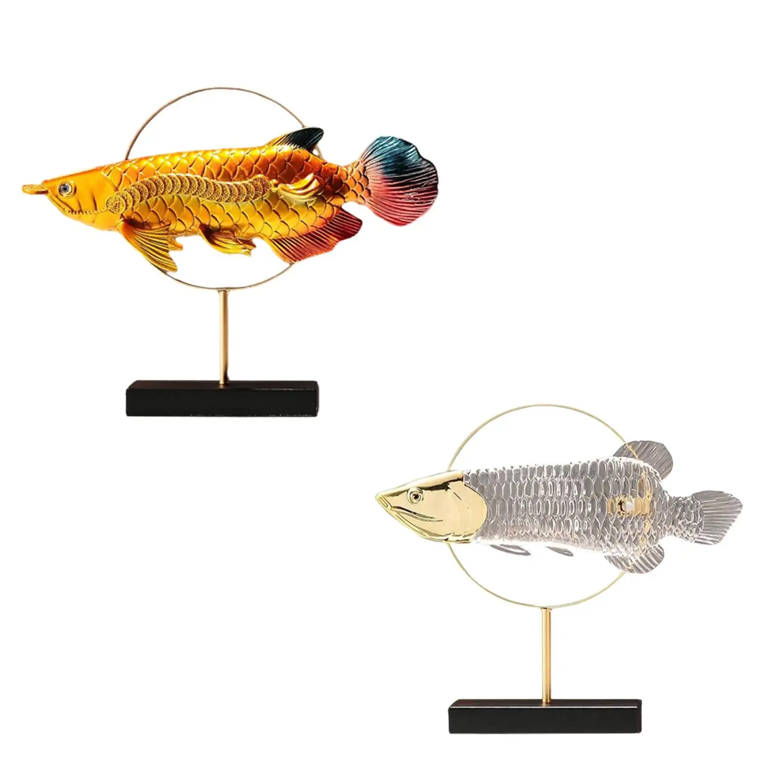 Resin Figurine Gift Golden Arowana Statue for Desktop Living Room Fireplace