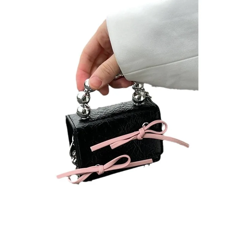 Women's Mini Bowknot Chain Headphone Bag Small Designer Handbag Cute Sweet Crossbody Shoulder Messenger Bag