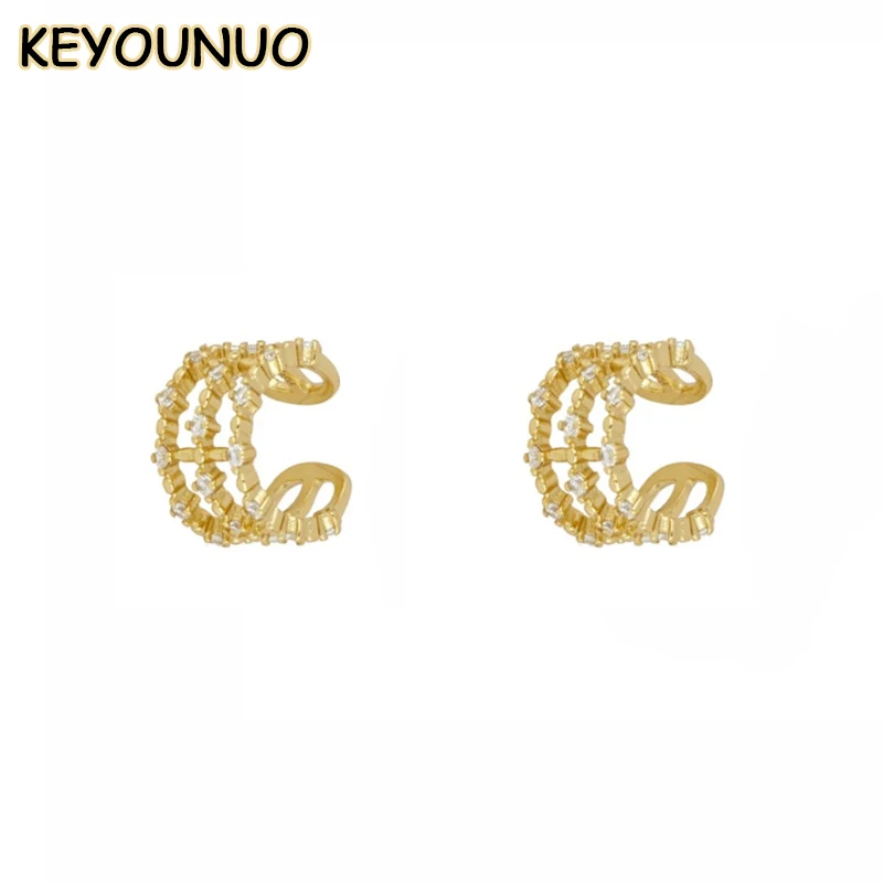 

KEYOUNUO Luxury Gold Plated CZ Clip Earrings For Women Zircon Ear Cuffs Earrings Fashion Jewelry Wholesale