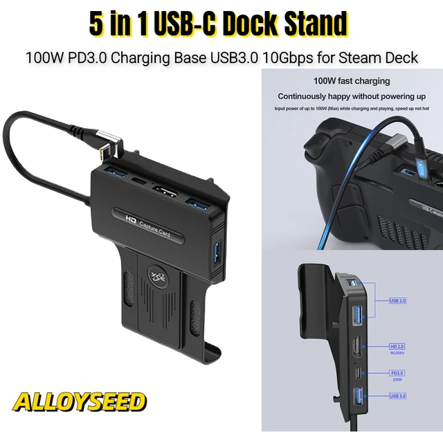 5 in 1 Docking Station for Steam Deck/ROG Ally Dock Holder Hub 100W PD3.0  Charging Base USB-C Dock Stand 2.0 4K@60Hz 10Gbps - AliExpress