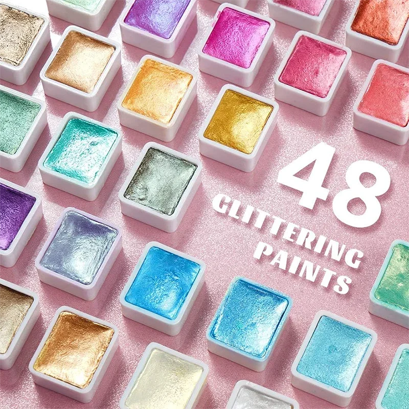 Paul Rubens 전문 아티스트 금속 수채화 페인트, 컬러 팔레트 아트 용품 포함, 48 광택 광택 솔리드 드로잉 안료