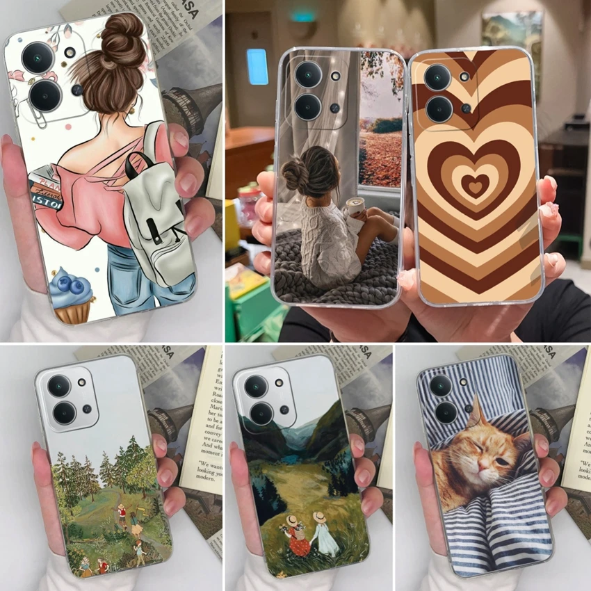 Trendy Girl Pattern Ultra Thin Transparent TPU Soft Phone Case - Lightweight Protective Cover