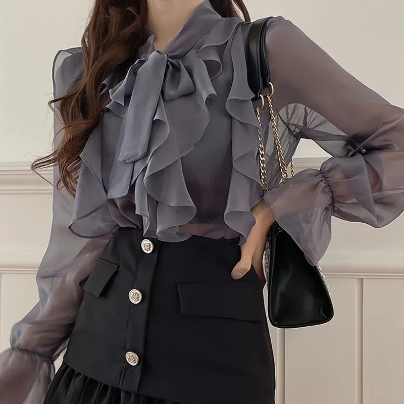 

Fashion Long Sleeve Bow Collar Women Blouse Office Lady Chiffon Blouse Shirt Women Tops Blusas Mujer De Moda 2024 Blusa C922