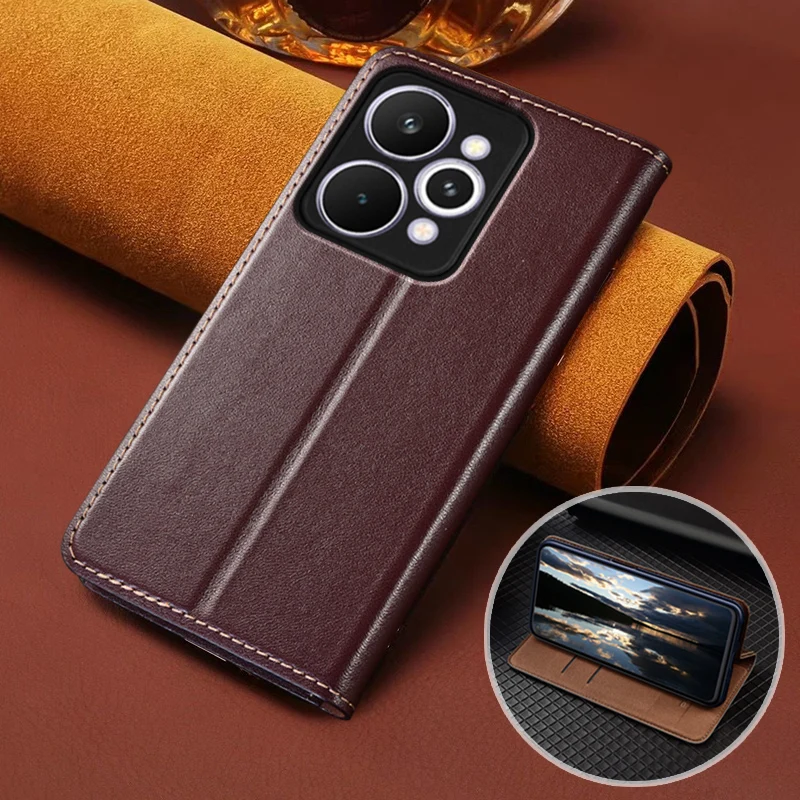 Luxury Cowhide Genuine Leather Flip Case with Napa Texture and Card Pocket Wallet