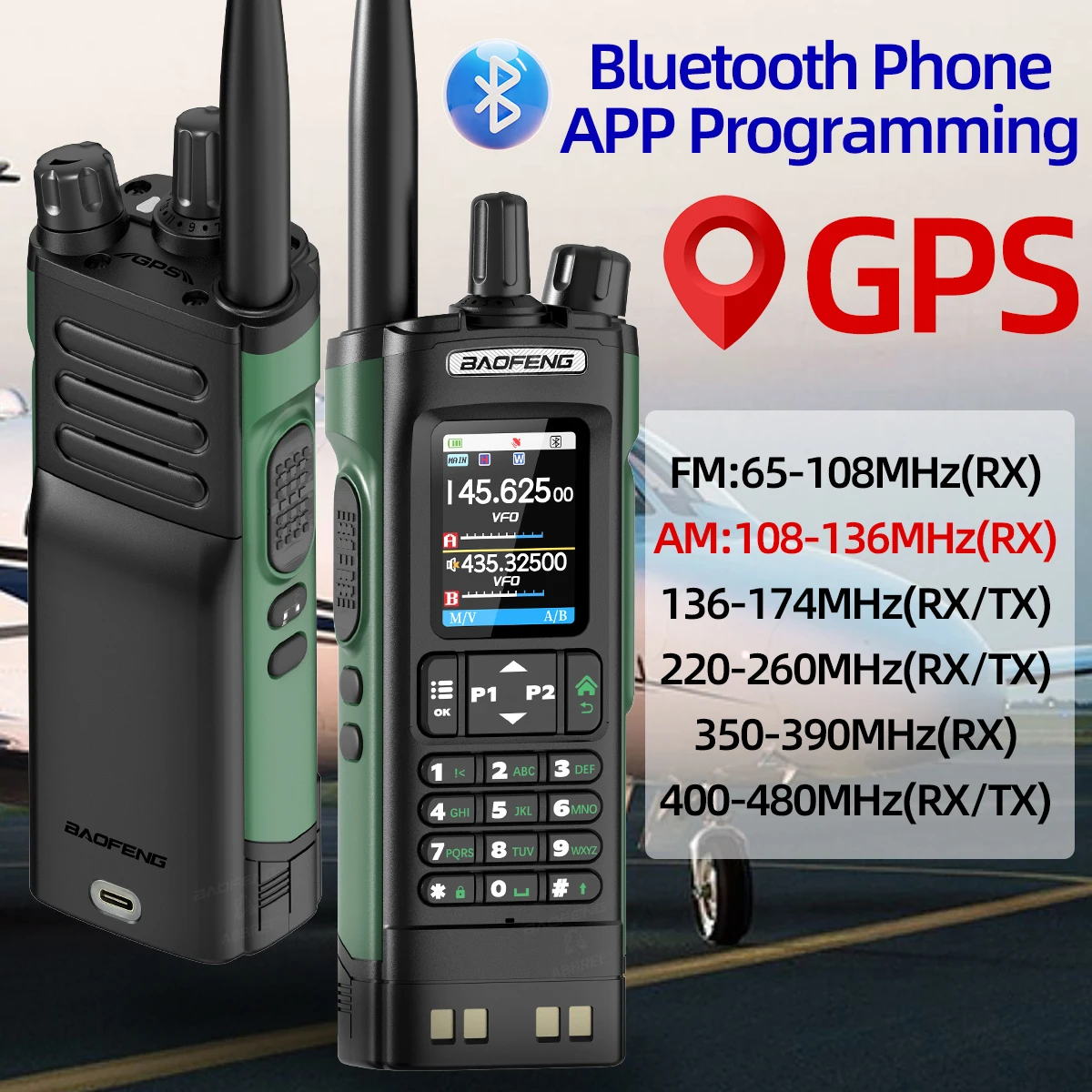 BAOFENG UV-32 GPS Walkie Talkie 10W Multi Band Bluetooth Programming Wireless Copy Frequency NOAA Long Range Ham Two Way Radio 2