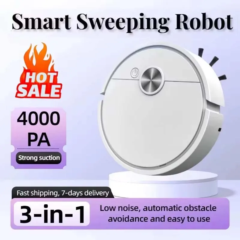 หุ่นยนต์ดูดฝุ่นอัจฉริยะ 3 in 1 รุ่นใหม่ แรงดูด 4000Pa สำหรับห้องนอน ห้องนั่งเล่น พื้นแข็ง ขนสัตว์เลี้ยง พรม 1