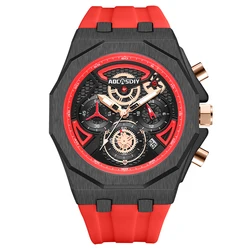 Luxury Men's Quartz Wristwatch - Luminous, Waterproof, and Stylish Calendar Timepiece (Black Red)