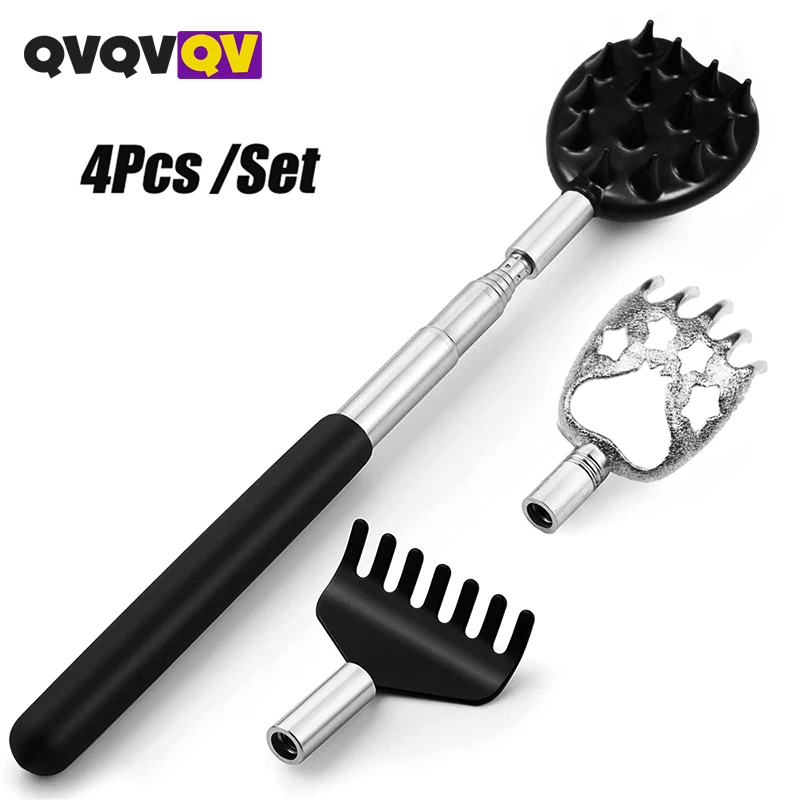 4Pcs Stainless Steel Telescoping Back Scratcher with Detachable Scratching Heads, Back Scratcher Stocking Stuffers for Men/Women