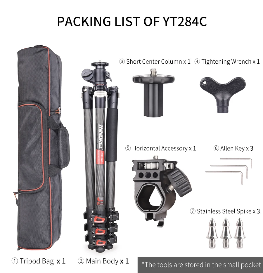 YT284C Professional Carbon Camera Tripod with rotatable multi-angle center colum