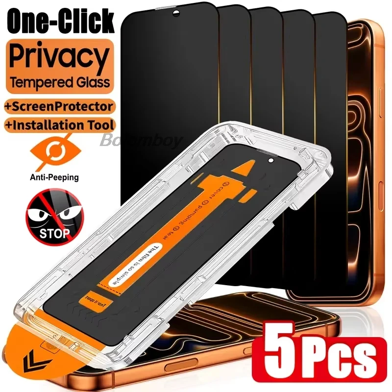 Protection d'écran en verre trempé anti-espion avec revêtement oléophobe (1 à 5 pièces) pour iPhone 17 Pro Max, iPhone 17 Pro, Air 16, 15, 14, 13, 12, 11, 16e