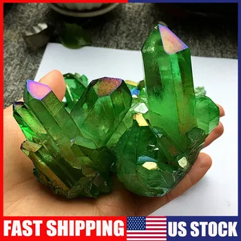 💎 Natural Aura Green Titanium Quartz Crystal Cluster – Healing & Energy Amplification 1